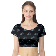 Just Beauty Words Motif Print Pattern Short Sleeve Crop Top