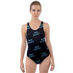 Just Beauty Words Motif Print Pattern Cut-Out Back One Piece Swimsuit