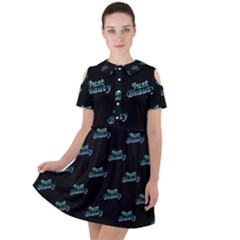 Just Beauty Words Motif Print Pattern Short Sleeve Shoulder Cut Out Dress 