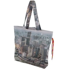 Lujiazui District Aerial View, Shanghai China Drawstring Tote Bag by dflcprintsclothing