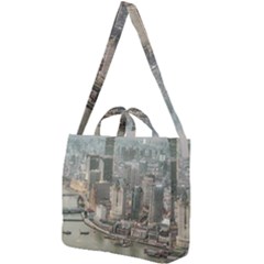 Lujiazui District Aerial View, Shanghai China Square Shoulder Tote Bag by dflcprintsclothing