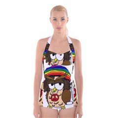  Rainbow Stoner Owl Boyleg Halter Swimsuit  by IIPhotographyAndDesigns