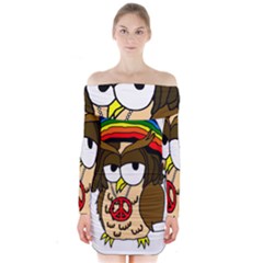  Rainbow Stoner Owl Long Sleeve Off Shoulder Dress by IIPhotographyAndDesigns