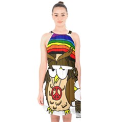  Rainbow Stoner Owl Halter Collar Waist Tie Chiffon Dress by IIPhotographyAndDesigns