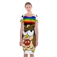  Rainbow Stoner Owl Classic Short Sleeve Midi Dress