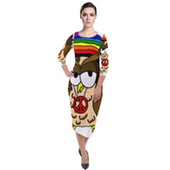  Rainbow Stoner Owl Quarter Sleeve Midi Velour Bodycon Dress by IIPhotographyAndDesigns