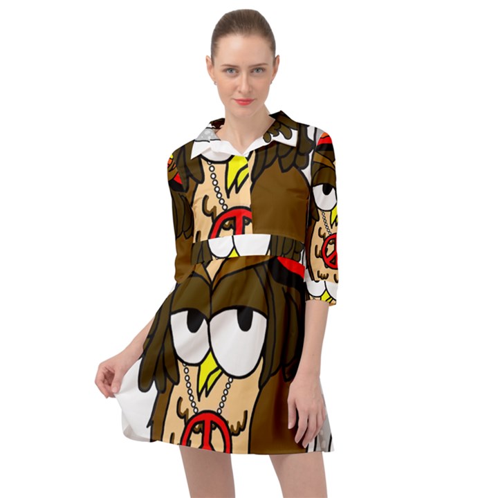  Rainbow Stoner Owl Mini Skater Shirt Dress