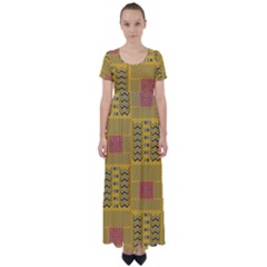 Digital Paper African Tribal High Waist Short Sleeve Maxi Dress