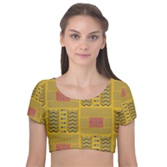 Digital Paper African Tribal Velvet Short Sleeve Crop Top 