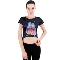 Twin Horoscope Astrology Gemini Crew Neck Crop Top by Alisyart