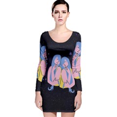 Twin Horoscope Astrology Gemini Long Sleeve Velvet Bodycon Dress by Alisyart