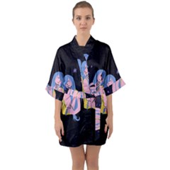 Twin Horoscope Astrology Gemini Half Sleeve Satin Kimono 