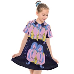Twin Horoscope Astrology Gemini Kids  Short Sleeve Shirt Dress