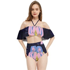 Twin Horoscope Astrology Gemini Halter Flowy Bikini Set 