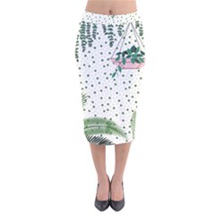 Plants Flowers Nature Blossom Velvet Midi Pencil Skirt