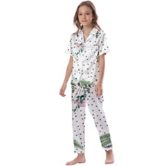 Plants Flowers Nature Blossom Kids  Satin Short Sleeve Pajamas Set