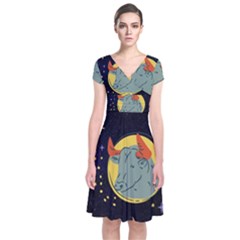 Zodiak Bull Horoscope Sign Star Short Sleeve Front Wrap Dress