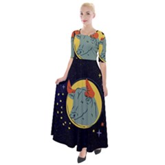 Zodiak Bull Horoscope Sign Star Half Sleeves Maxi Dress