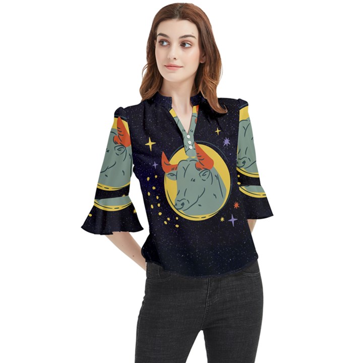 Zodiak Bull Horoscope Sign Star Loose Horn Sleeve Chiffon Blouse