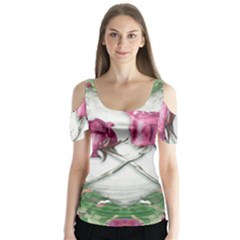 Love Ornament Design Butterfly Sleeve Cutout Tee 