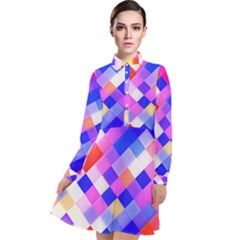 Squares Pattern Geometric Seamless Long Sleeve Chiffon Shirt Dress