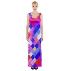 Squares Pattern Geometric Seamless Thigh Split Maxi Dress