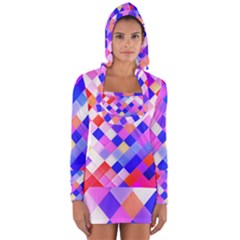 Squares Pattern Geometric Seamless Long Sleeve Hooded T-shirt by Dutashop