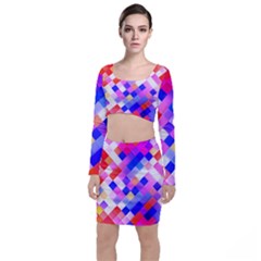 Squares Pattern Geometric Seamless Top And Skirt Sets