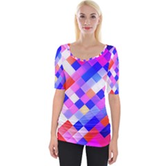 Squares Pattern Geometric Seamless Wide Neckline Tee