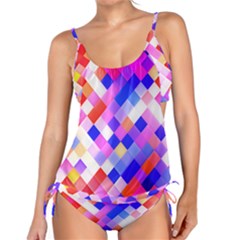 Squares Pattern Geometric Seamless Tankini Set