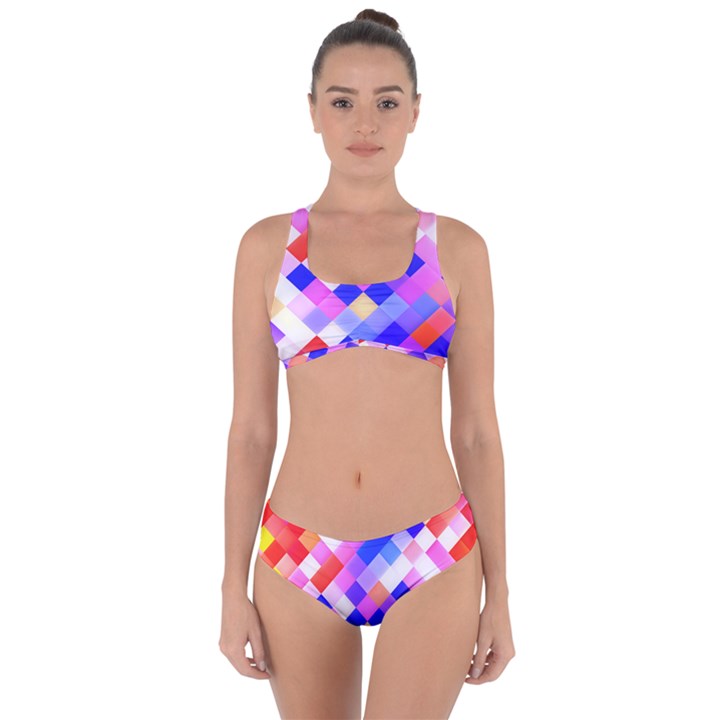 Squares Pattern Geometric Seamless Criss Cross Bikini Set