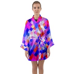 Squares Pattern Geometric Seamless Long Sleeve Satin Kimono by Dutashop