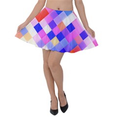 Squares Pattern Geometric Seamless Velvet Skater Skirt by Dutashop