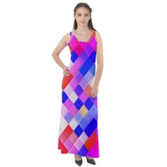 Squares Pattern Geometric Seamless Sleeveless Velour Maxi Dress