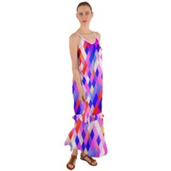 Squares Pattern Geometric Seamless Cami Maxi Ruffle Chiffon Dress by Dutashop