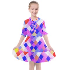 Squares Pattern Geometric Seamless Kids  All Frills Chiffon Dress