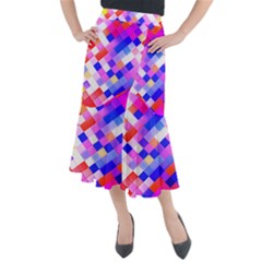 Squares Pattern Geometric Seamless Midi Mermaid Skirt by Dutashop