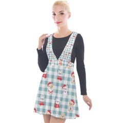 Checks Pattern With Christmas Animals Plunge Pinafore Velour Dress by designsbymallika