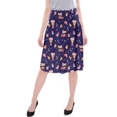 Cat Astro Love Midi Beach Skirt by designsbymallika