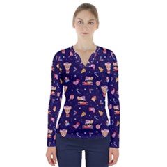 Cat Astro Love V-neck Long Sleeve Top by designsbymallika