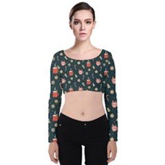 Winter Hot Coffee Winter Hot Coffee Velvet Long Sleeve Crop Top