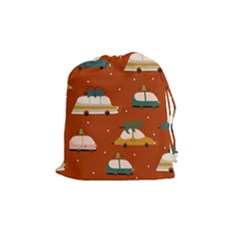 Cute Merry Christmas And Happy New Seamless Pattern With Cars Carrying Christmas Trees Drawstring Pouch (medium)