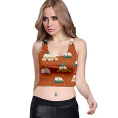 Cute Merry Christmas And Happy New Seamless Pattern With Cars Carrying Christmas Trees Racer Back Crop Top by EvgeniiaBychkova