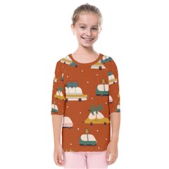 Cute Merry Christmas And Happy New Seamless Pattern With Cars Carrying Christmas Trees Kids  Quarter Sleeve Raglan Tee