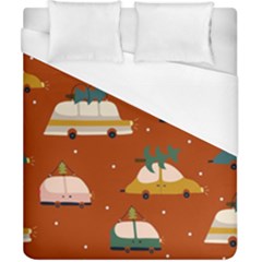 Cute Merry Christmas And Happy New Seamless Pattern With Cars Carrying Christmas Trees Duvet Cover (california King Size)