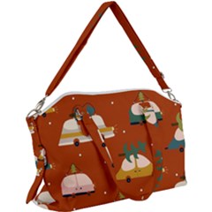 Cute Merry Christmas And Happy New Seamless Pattern With Cars Carrying Christmas Trees Canvas Crossbody Bag