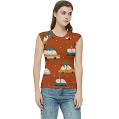 Cute Merry Christmas And Happy New Seamless Pattern With Cars Carrying Christmas Trees Women s Raglan Cap Sleeve Tee