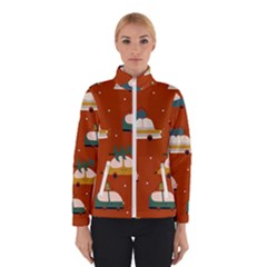 Cute Merry Christmas And Happy New Seamless Pattern With Cars Carrying Christmas Trees Winter Jacket