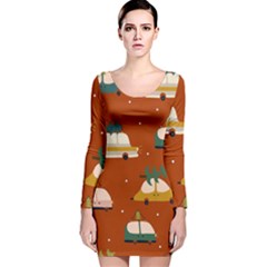 Cute Merry Christmas And Happy New Seamless Pattern With Cars Carrying Christmas Trees Long Sleeve Velvet Bodycon Dress by EvgeniiaBychkova