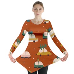 Cute Merry Christmas And Happy New Seamless Pattern With Cars Carrying Christmas Trees Long Sleeve Tunic  by EvgeniiaBychkova